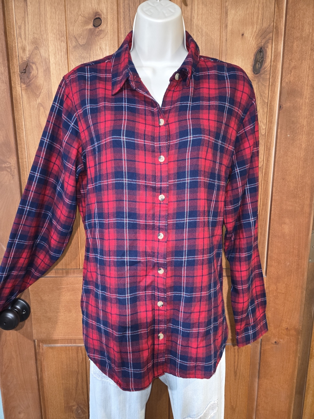 JACHS Girlfriend Red & Navy Plaid Button-Down Shirt